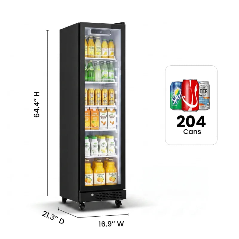 195L Vertical Beverage Display Cooler – 115V/60Hz, Mechanical Thermostat, Commercial Drink Refrigerator, Silent 50dB, for Shop, Café & Bar