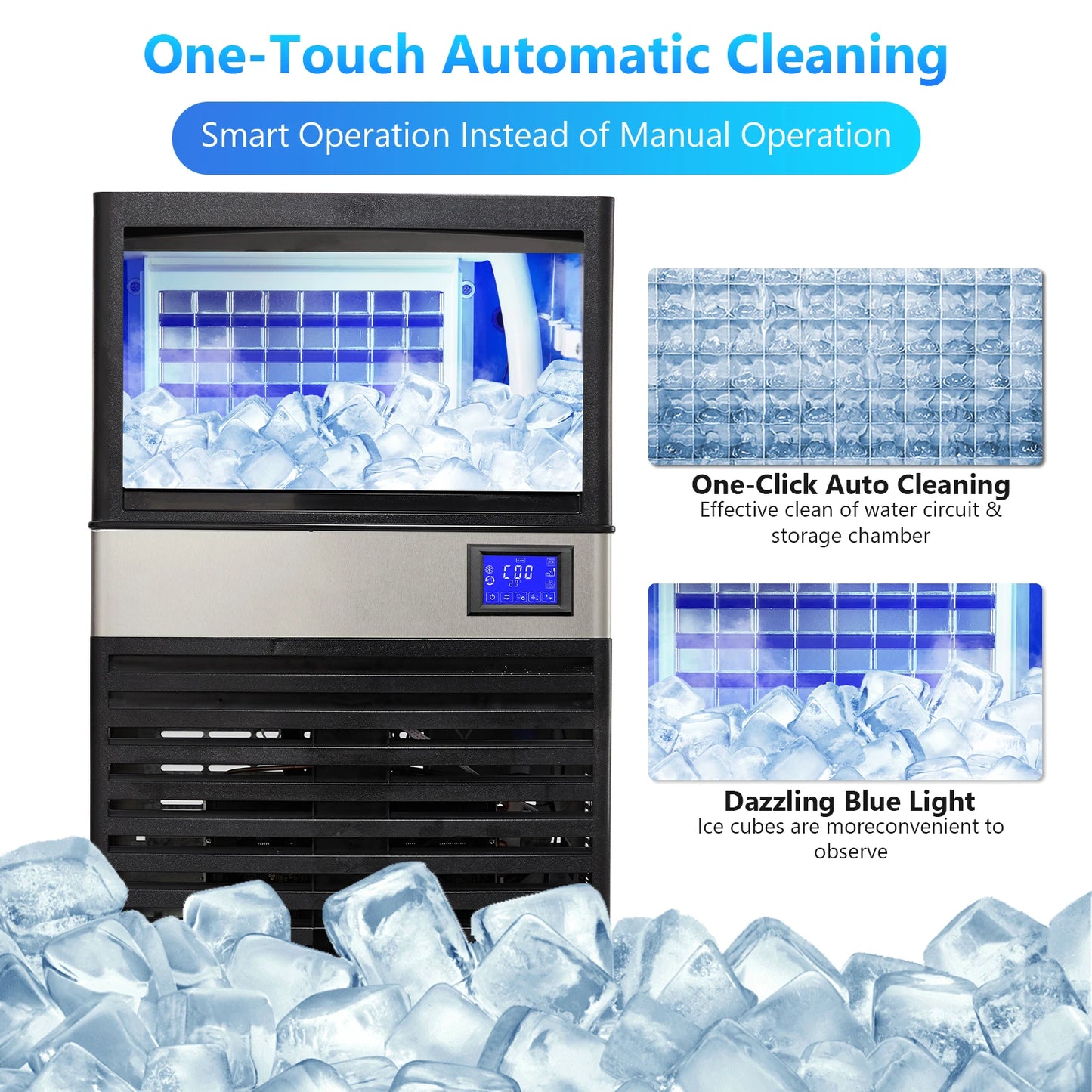 Commercial Ice Maker 110–264 LBS/24H – Stainless Steel Under Counter Ice Machine, Auto Operation for Home, Bar & Café