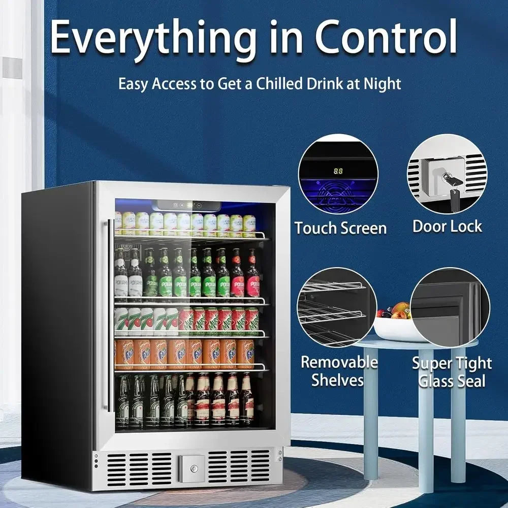 166 Can Mini Beverage Refrigerator | 5.3 Cu.Ft Compact Fridge with Reversible Glass Door, Adjustable Temperature Control for Soda, Beer & Wine