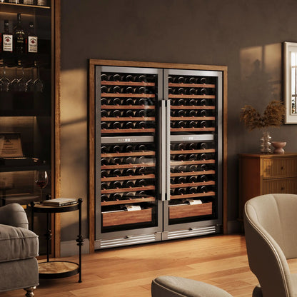 90 Bottle Dual Zone Wine Cooler Fridge 275L | Built-in Wine Refrigerator with Dual NTC Sensor, Electronic Temperature Control 5–18°C, ETL Energy Star, 41dB Low Noise Wine Cabinet for Home Bar & Kitchen