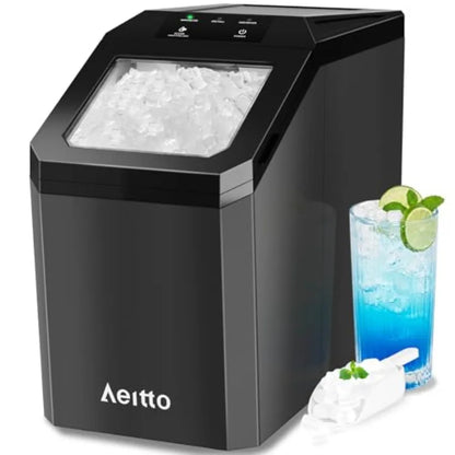 Countertop Nugget Ice Maker Stainless Steel – Fast 5 Min Ice Machine, Large Capacity, Portable Ice Maker for Home, Office & Parties
