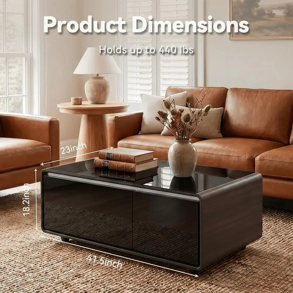 Smart Coffee Table with Built-in Fridge, Speakers & 15W Wireless Charging | Living Room Smart Table for Home Use