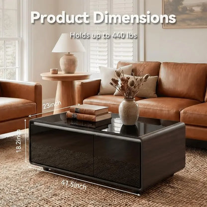 Smart Coffee Table with Built-in Fridge, Speakers & 15W Wireless Charging | Living Room Smart Table for Home Use