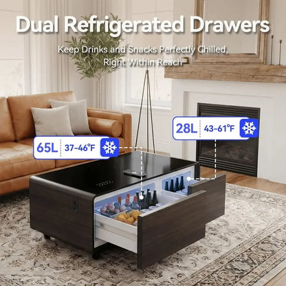 Smart Coffee Table with Built-in Fridge, Speakers & 15W Wireless Charging | Living Room Smart Table for Home Use