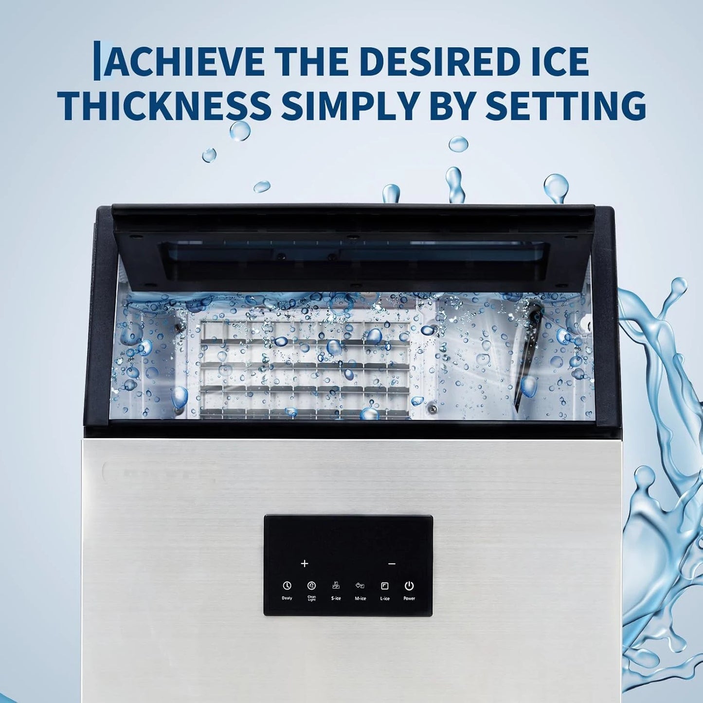 Commercial Ice Maker 100 LBS/24H – Under Counter & Freestanding, 40 LBS Storage Bin, Fast 15-Min Ice, Auto Clean Stainless Steel Ice Machine