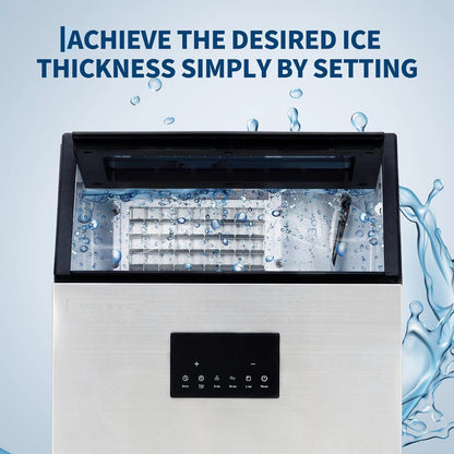 Commercial Ice Maker 100 LBS/24H – Under Counter & Freestanding, 40 LBS Storage Bin, Fast 15-Min Ice, Auto Clean Stainless Steel Ice Machine
