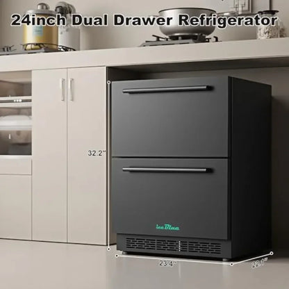 24 Inch Wine & Beverage Refrigerator, Stainless Steel Freestanding Wine Fridge, Dual Drink Cooler for Wine, Beer & Soda Storage, Fast Cooling for Home Bar & Kitchen