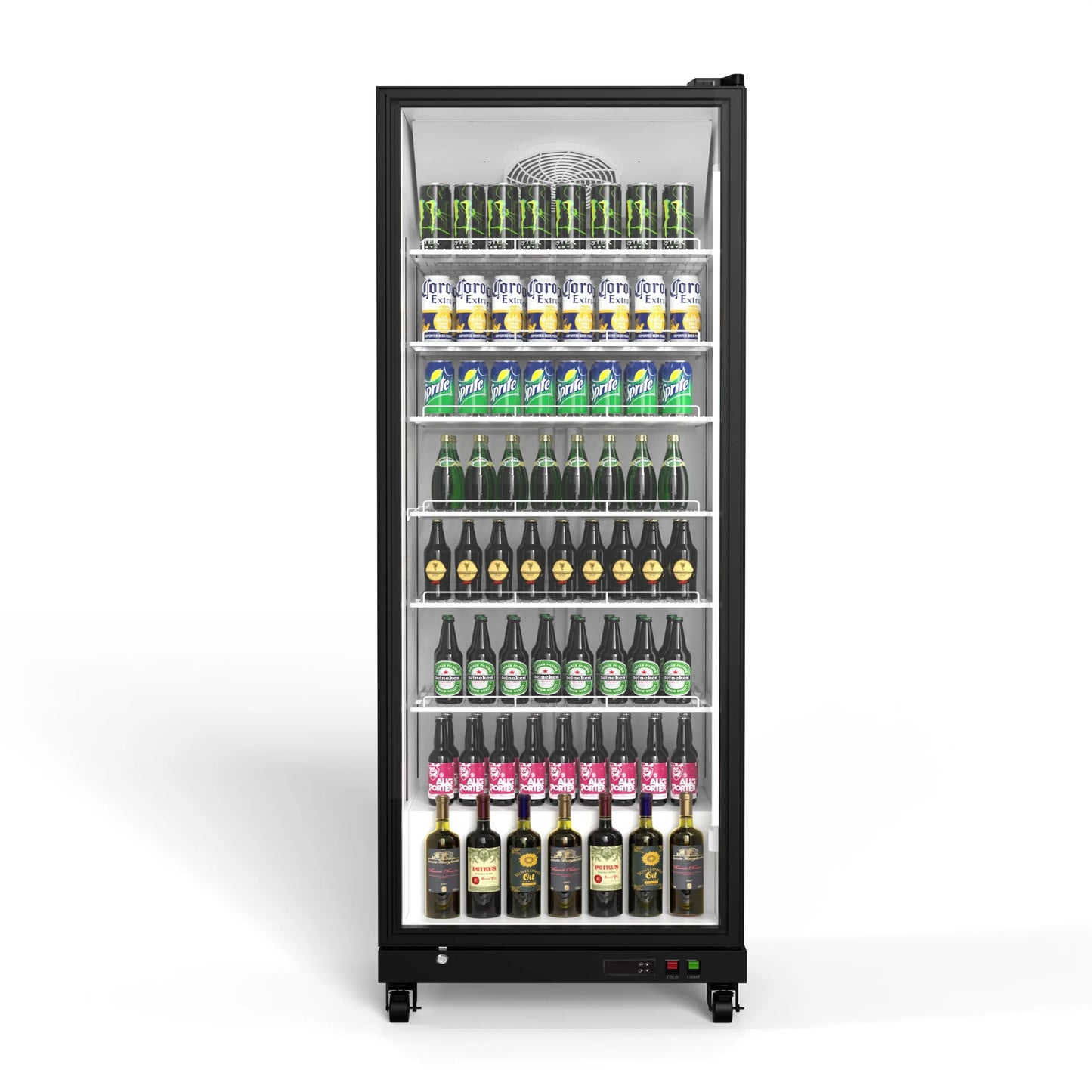 Beverage Display Cooler – 17.48 cu.ft Commercial Glass Door Refrigerator, Vertical Transparent Display, Auto-Defrost, for Convenience Store, Supermarket & Retail Use