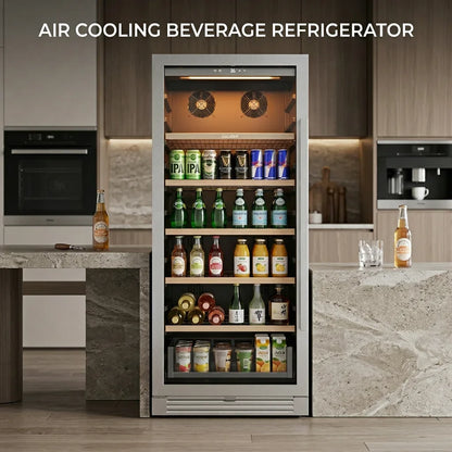 9.72 Cu.ft (275L) Beverage Refrigerator – Air Cooling System, Double NTC Control, Door Alarm, Amber/Blue/White LED Lighting Beverage Cabinet for Commercial & Home Use