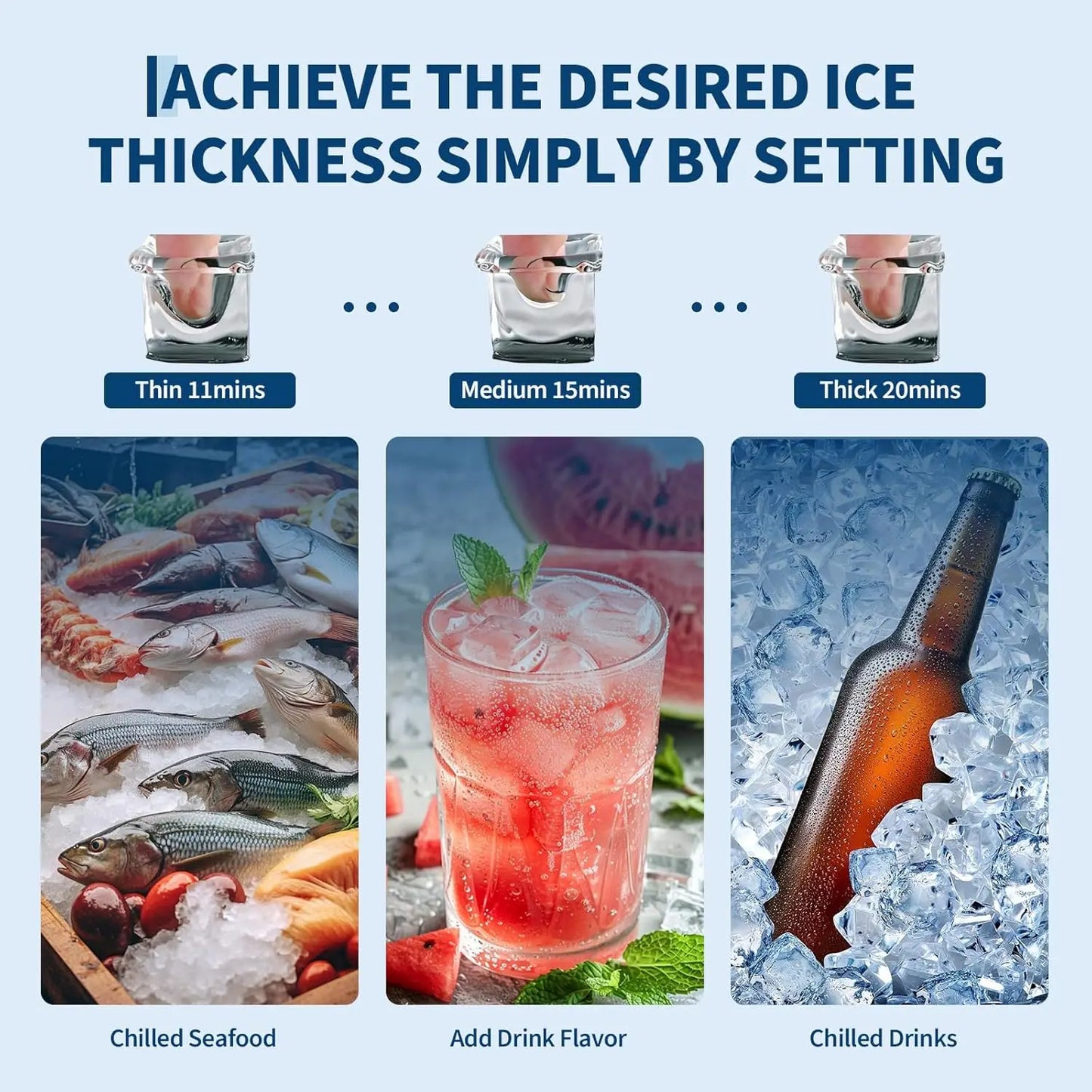 Commercial Ice Maker 100 LBS/24H – Under Counter & Freestanding, 40 LBS Storage Bin, Fast 15-Min Ice, Auto Clean Stainless Steel Ice Machine