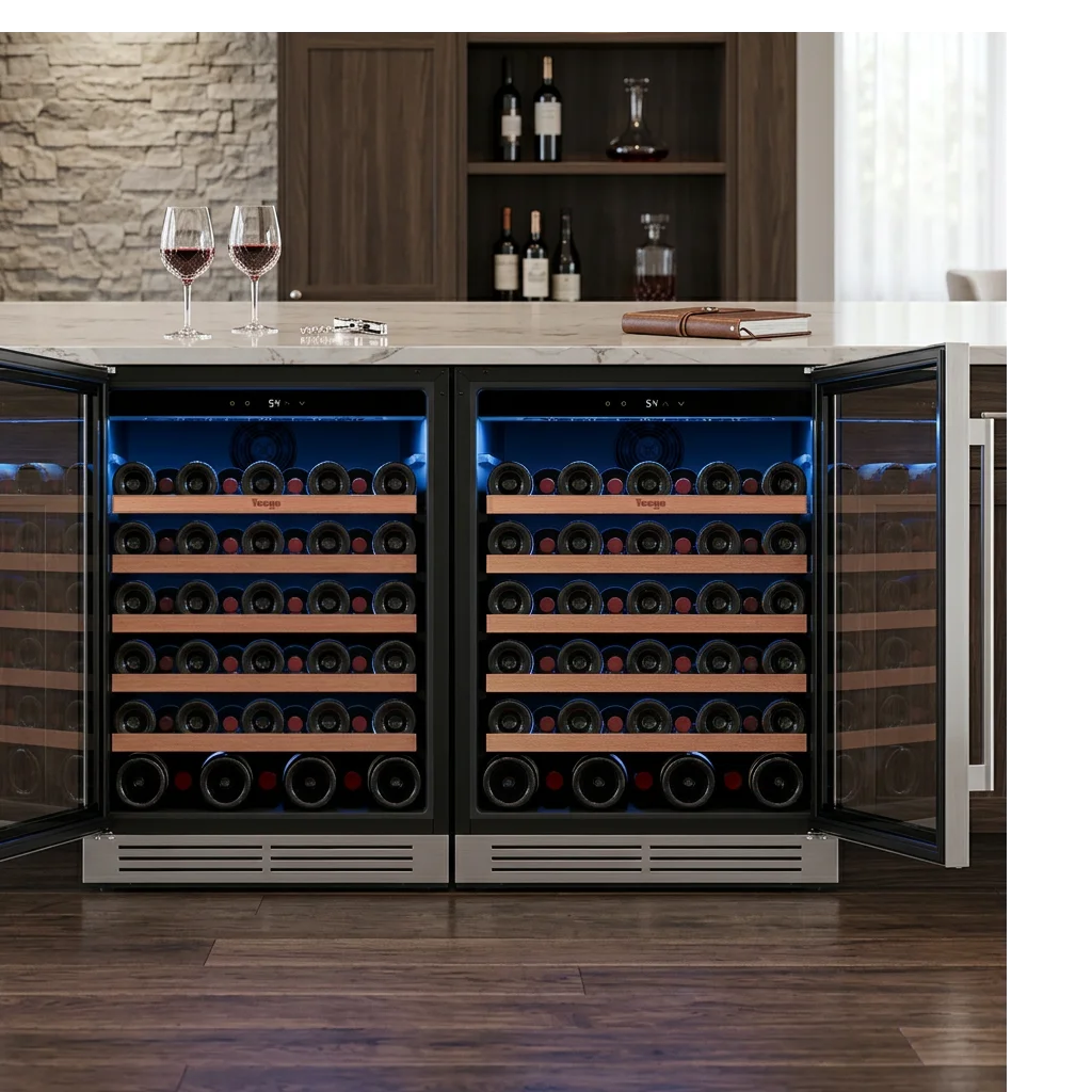 52-Bottle Wine Cooler, 5.12 Cu. Ft. Compressor Wine Fridge with Single Temperature Zone, Air Cooling, Blue LED Light, Door Lock & Auto Defrost