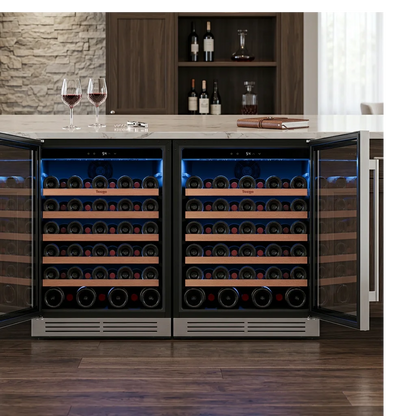 52-Bottle Wine Cooler, 5.12 Cu. Ft. Compressor Wine Fridge with Single Temperature Zone, Air Cooling, Blue LED Light, Door Lock & Auto Defrost