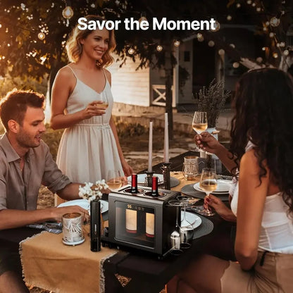 Electric Wine Chiller Set | 46–64°F Wine Cooler for 2 Standard Bottles (3.6” Diameter) with Electric Opener & 2 Glasses | All-in-One Wine Gift Set for Home Use