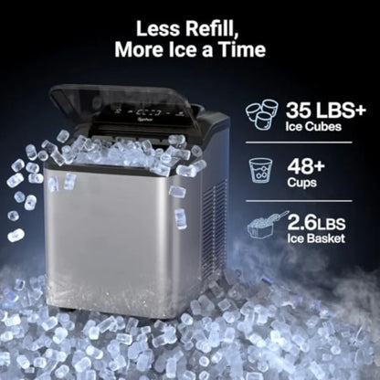 Countertop Nugget Ice Maker 35 LBS/24H – Fast Crushed Pellet Ice Machine, Self-Cleaning Pump, Compact Ice Maker for Home & Office