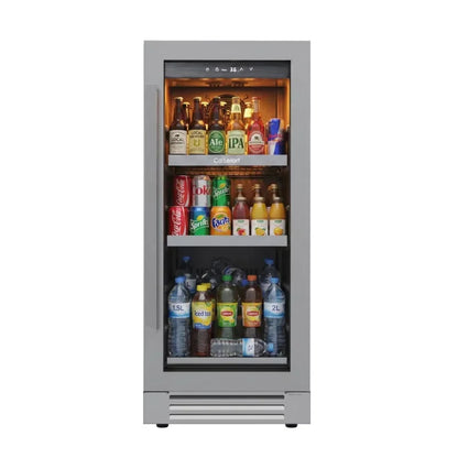 15 Inch Beverage Refrigerator Cooler | 100 Can Mini Fridge with Glass Door | Compact Beverage Cooler for Home & Office Use