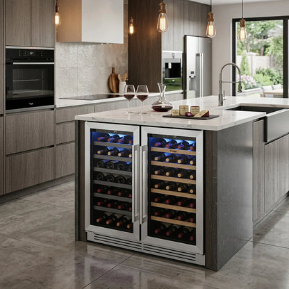 30 Inch Wine Cooler Refrigerator | Stainless Steel Built-In Under Counter Beverage & Wine Fridge with Glass Door for Kitchen & Home Bar Installation