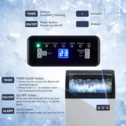 Commercial Ice Maker 120 LBS/Day Under Counter – LED Display, Dual Water Inlet Ice Machine for Restaurant & Bar