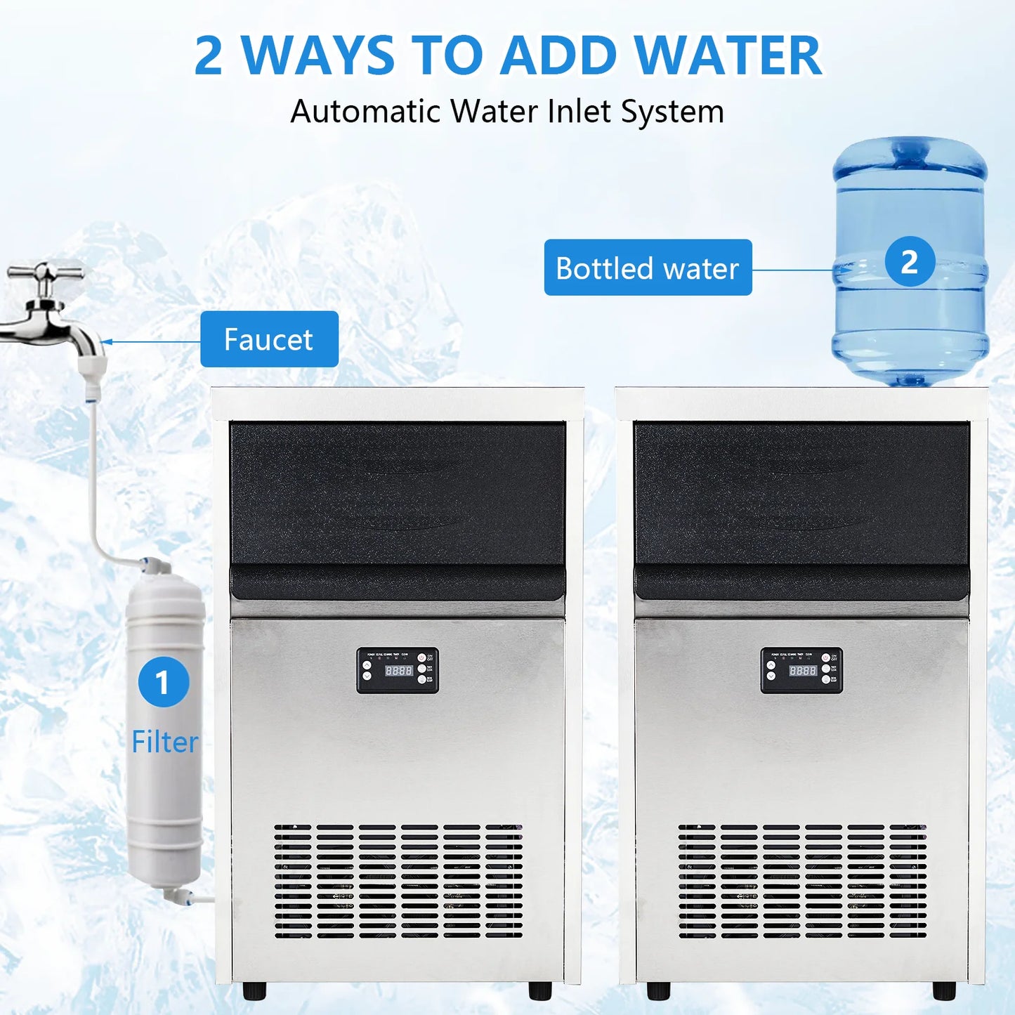 Commercial Ice Maker 250W – Under Counter & Freestanding Stainless Steel Ice Machine for Bar, Café, Home & Office