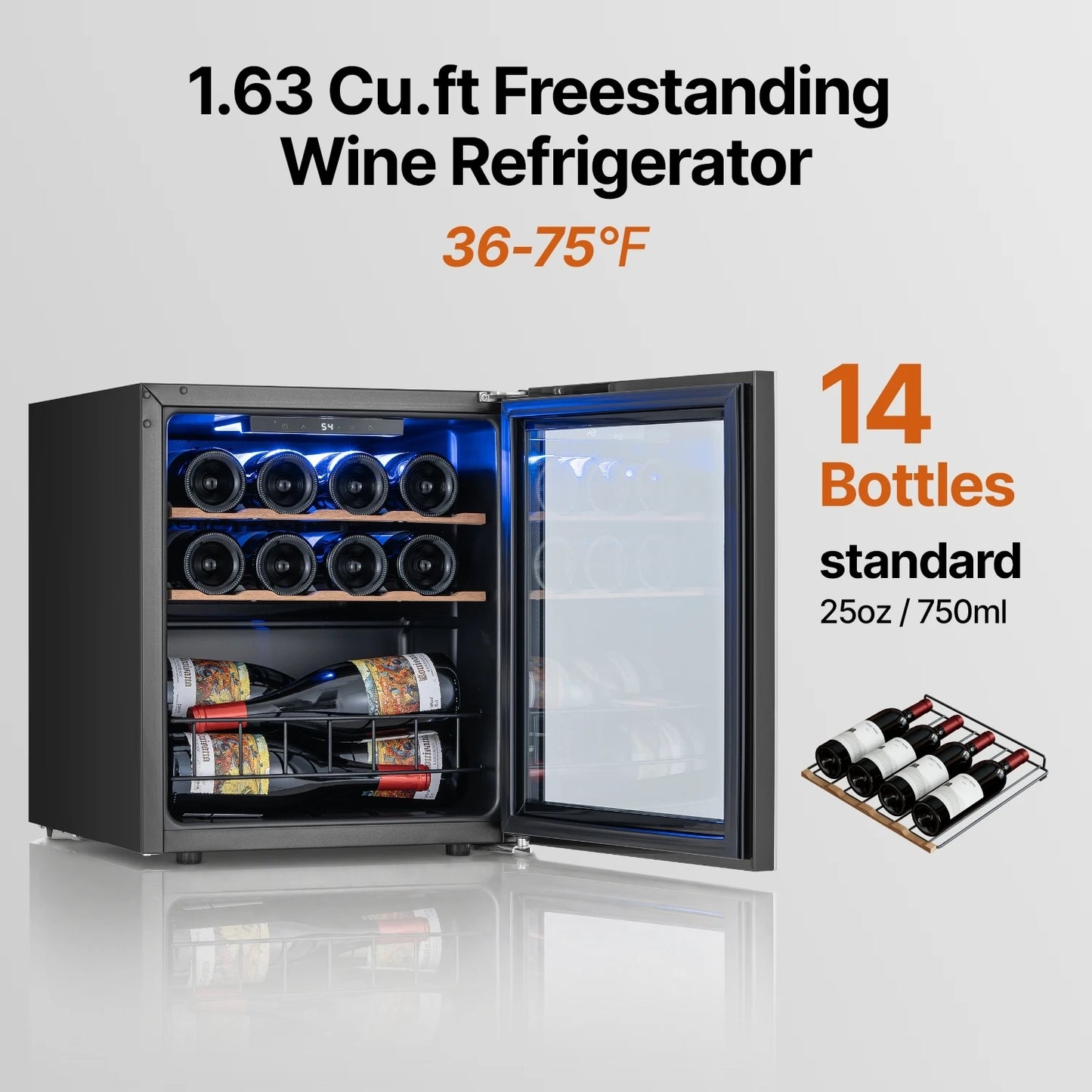 Freestanding Wine Cooler Refrigerator | 14/20/34/46/105 Bottle Wine Cellar with Glass Door for Home, Hotel & Commercial Wine Storage