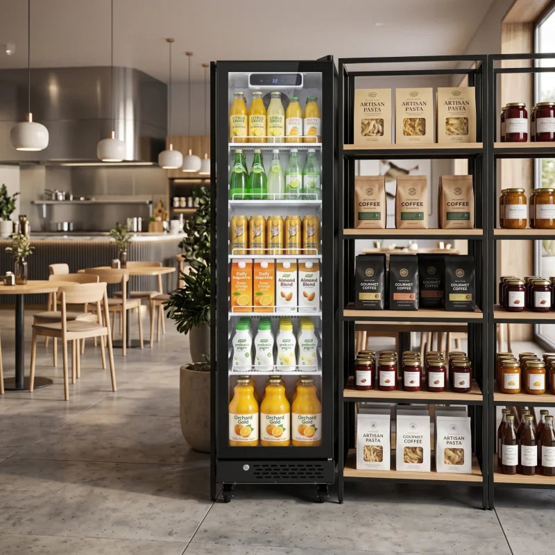 195L Vertical Beverage Display Cooler – 115V/60Hz, Mechanical Thermostat, Commercial Drink Refrigerator, Silent 50dB, for Shop, Café & Bar