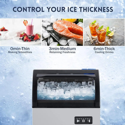 Commercial Ice Maker 120 LBS/Day Under Counter – LED Display, Dual Water Inlet Ice Machine for Restaurant & Bar