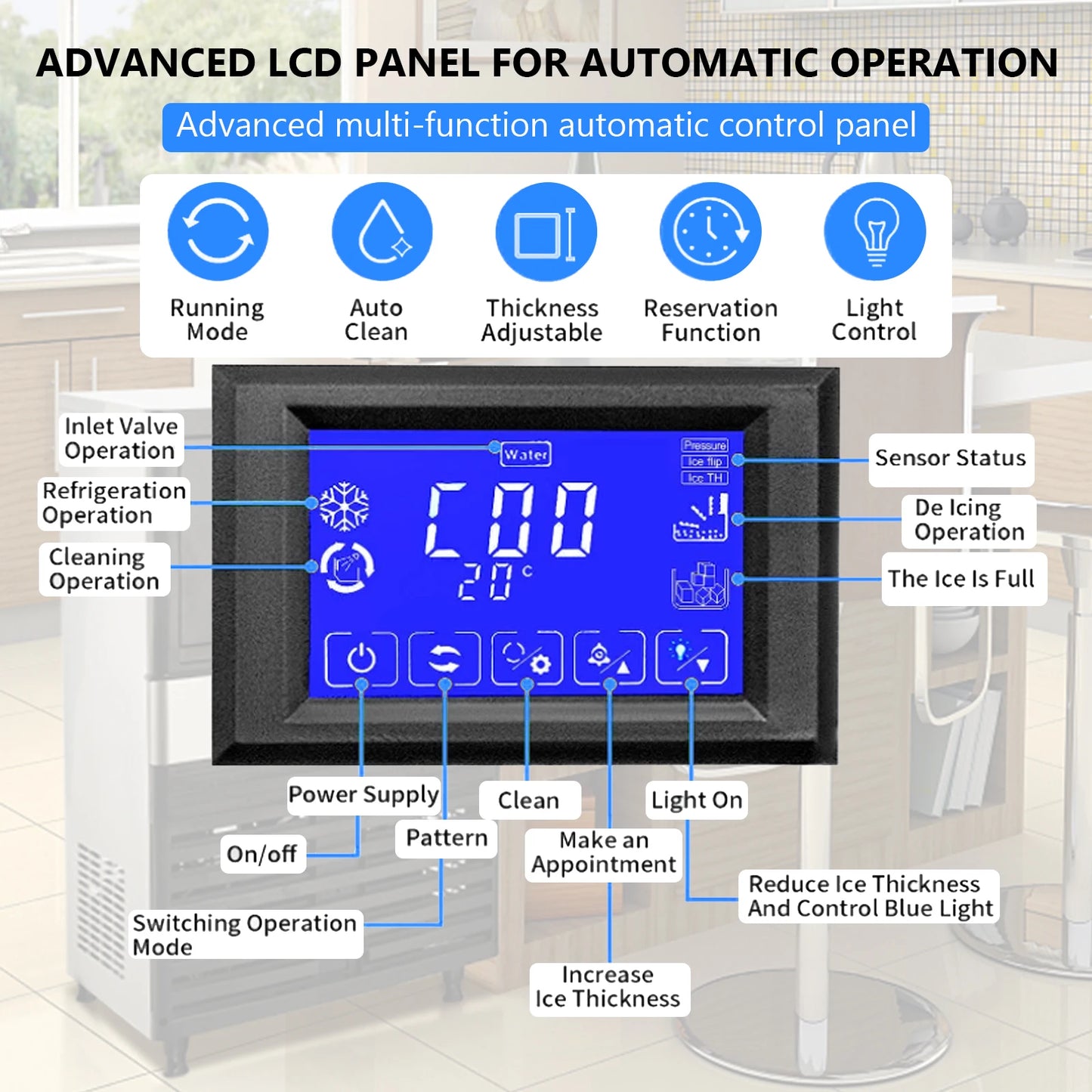 Commercial Ice Maker 110–264 LBS/24H – Stainless Steel Under Counter Ice Machine, Auto Operation for Home, Bar & Café
