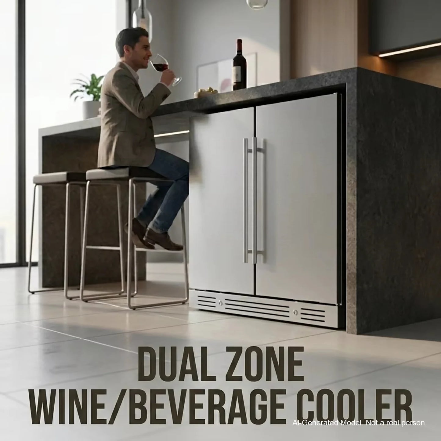 Yeego Dual Zone Wine Cooler 33 Bottles + 80 Cans | Under Counter Wine & Beverage Refrigerator with Auto Defrost, Compressor Cooling & Digital Temperature Control