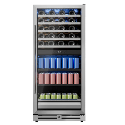 Dual Zone Wine Fridge 275L | 40 Bottle + 112 Can Beverage Cooler | Multi-Temperature Refrigerator with Reversible Door