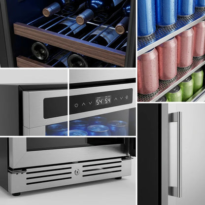 Dual Zone Wine Fridge 275L | 40 Bottle + 112 Can Beverage Cooler | Multi-Temperature Refrigerator with Reversible Door