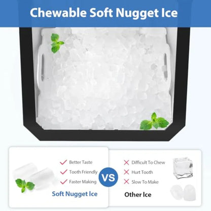 Countertop Nugget Ice Maker Stainless Steel – Fast 5 Min Ice Machine, Large Capacity, Portable Ice Maker for Home, Office & Parties