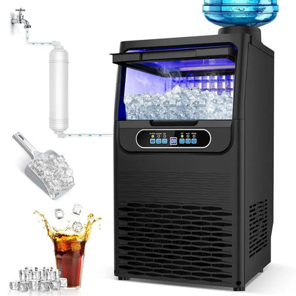 Commercial Ice Maker 100 LBS/24H – 20 LBS Storage Bin, 36 Cubes per Cycle, Fast 15-Min Ice, Undercounter Stainless Steel Ice Machine for Home Bar & Outdoor Use