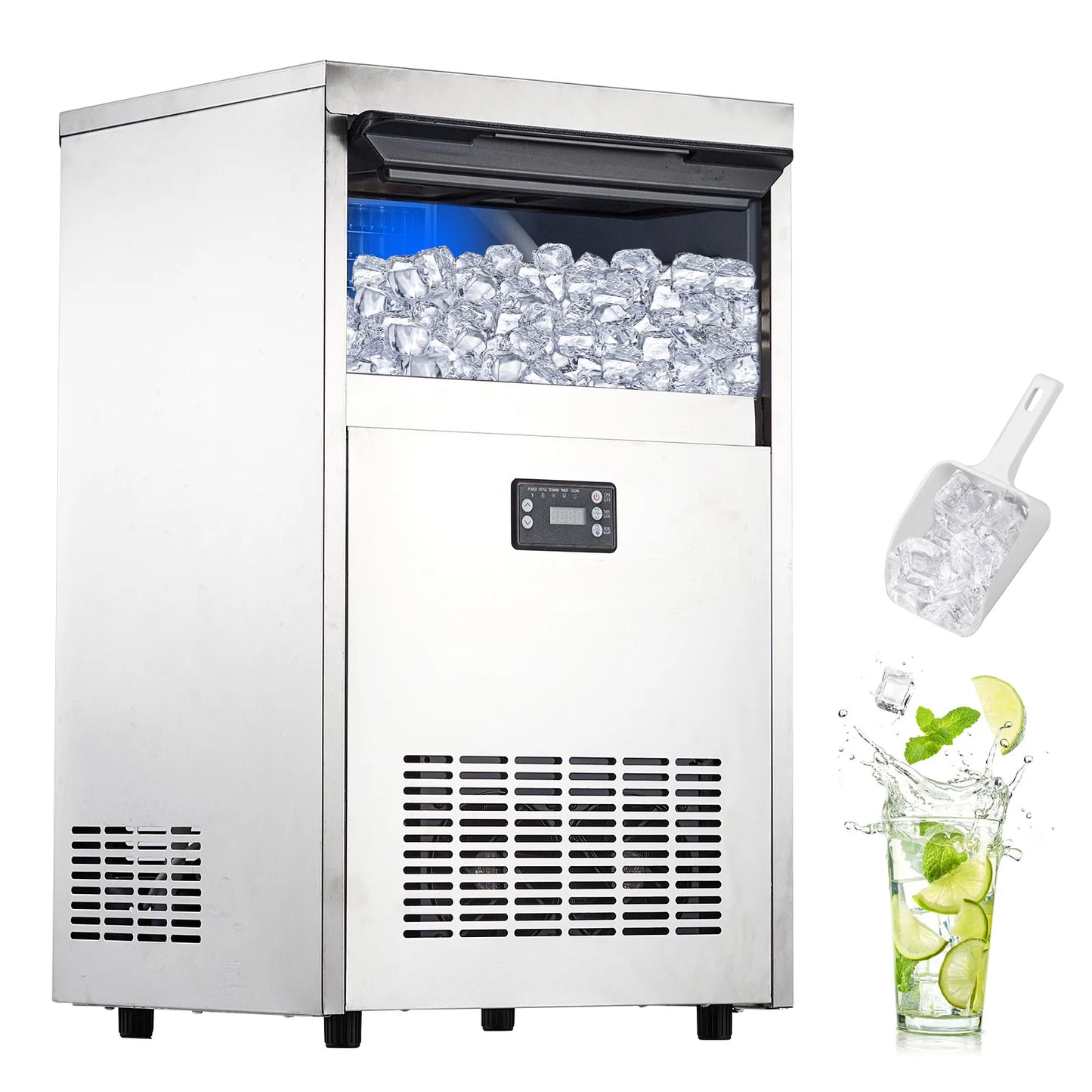 Commercial Ice Maker 250W – Under Counter & Freestanding Stainless Steel Ice Machine for Bar, Café, Home & Office