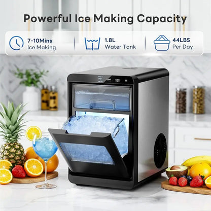 Countertop Ice Maker 44 LBS/24H – Self-Cleaning Ice Machine, Fast Ice in 10–14 Min, Removable Basket & Scoop for Home, Office & Kitchen