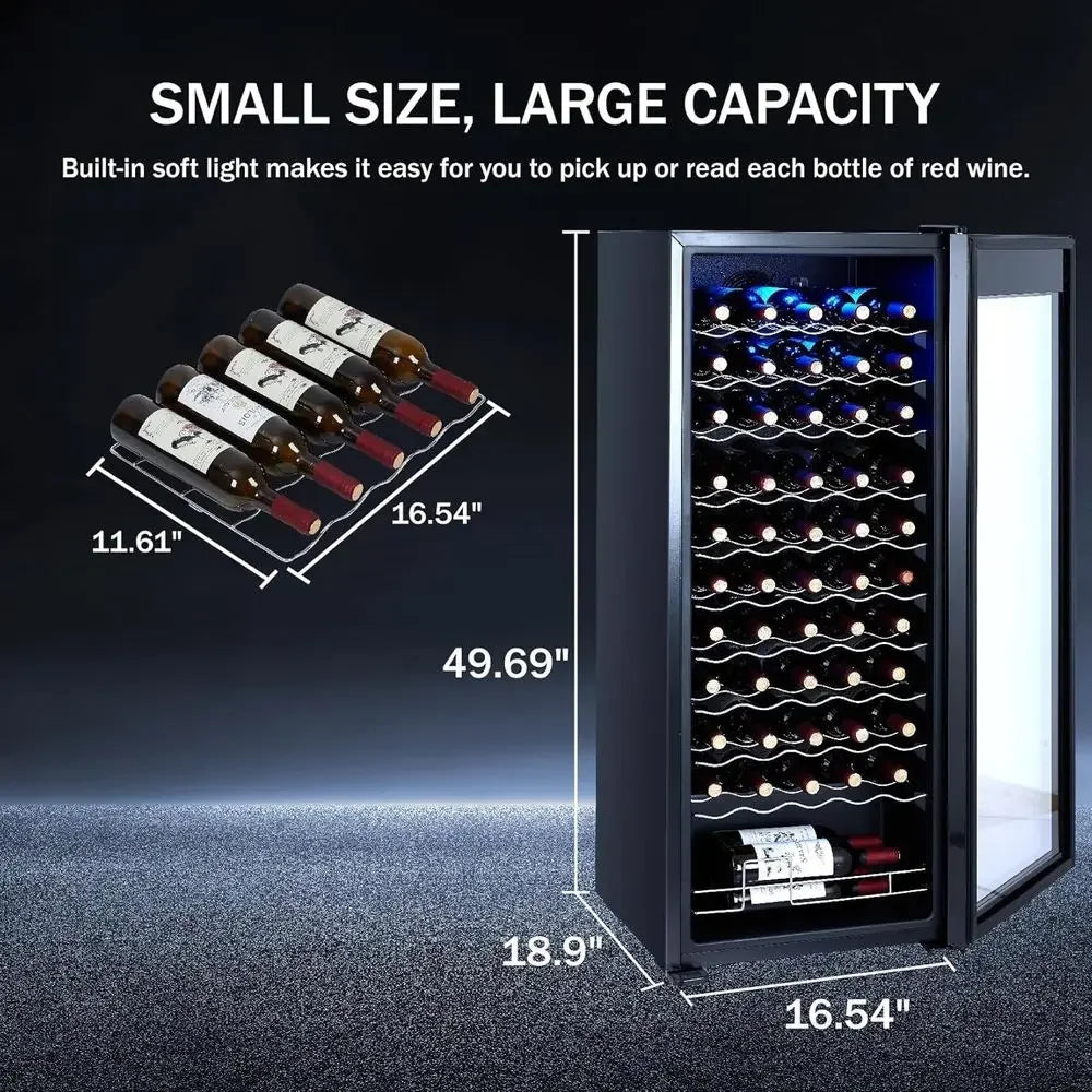 55 Bottle Single Zone Wine Cooler Refrigerator | Freestanding Wine Fridge with Fast Cooling, Low Noise & Constant Temperature for Red & White Wine Storage