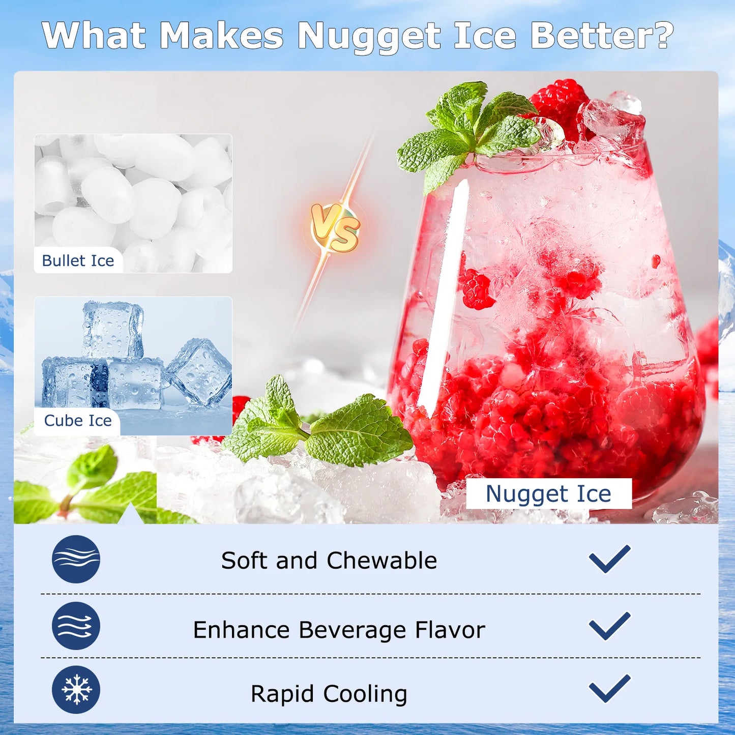 Under Counter Nugget Ice Maker – 80 LBS/Day, Self-Cleaning, 24H Timer, LCD Control Panel, Chewable Ice Machine for Home Bar & Commercial Use