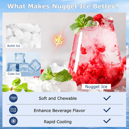Under Counter Nugget Ice Maker – 80 LBS/Day, Self-Cleaning, 24H Timer, LCD Control Panel, Chewable Ice Machine for Home Bar & Commercial Use