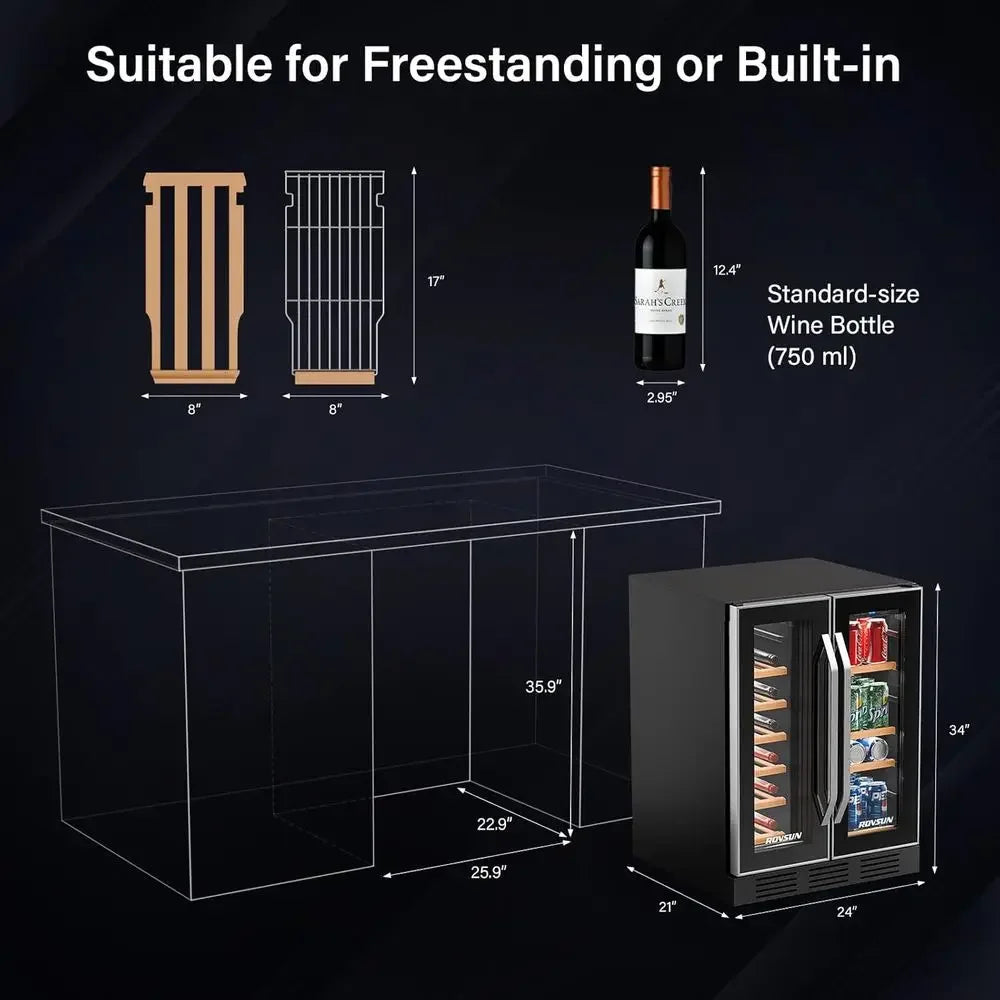 34 Bottle Dual Zone Wine Cooler Refrigerator | Freestanding Compressor Wine Chiller & Beverage Fridge with Digital Temperature Control & Reversible Door