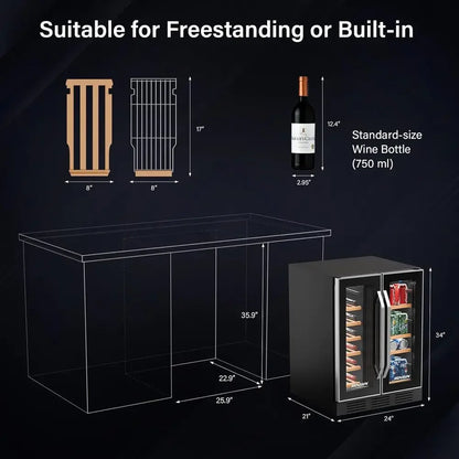 34 Bottle Dual Zone Wine Cooler Refrigerator | Freestanding Compressor Wine Chiller & Beverage Fridge with Digital Temperature Control & Reversible Door