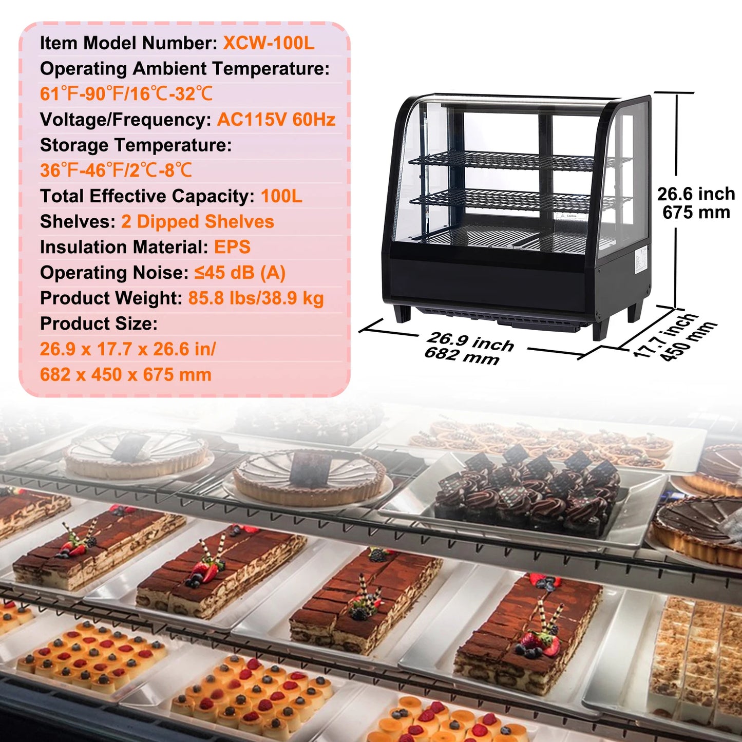 SucceBuy Refrigerated Display Case | Countertop Pastry Showcase with LED & Turbo Cooling