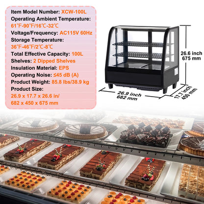 SucceBuy Refrigerated Display Case | Countertop Pastry Showcase with LED & Turbo Cooling