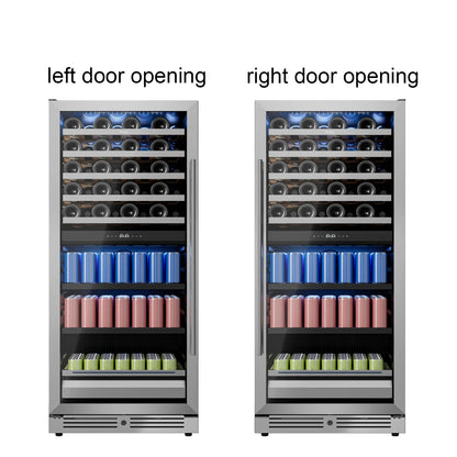 Dual Zone Wine Fridge 275L | 40 Bottle + 112 Can Beverage Cooler | Multi-Temperature Refrigerator with Reversible Door