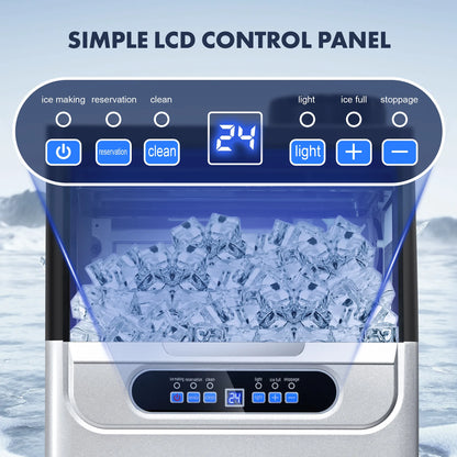 Commercial Ice Maker 100 LBS/24H – Stainless Steel Ice Machine with Adjustable Ice Thickness, Quiet & Auto Cleaning for Bar, Hotel & Catering