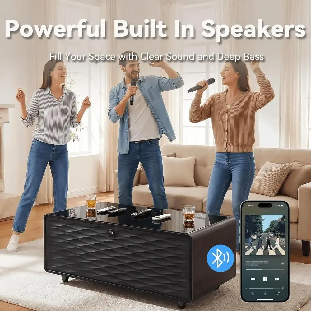 Smart Coffee Table with Built-in Fridge, Speakers & 15W Wireless Charging | Living Room Smart Table for Home Use