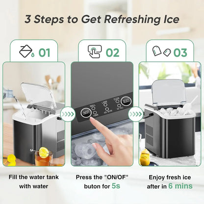 Portable Countertop Ice Maker – 26 lbs/24H, Fast Ice in 6 Minutes, 9 Bullet Ice Cubes per Cycle, Self-Cleaning Function, Ultra-Quiet Operation, Compact Design for Home, Kitchen, RV, Camping & Parties