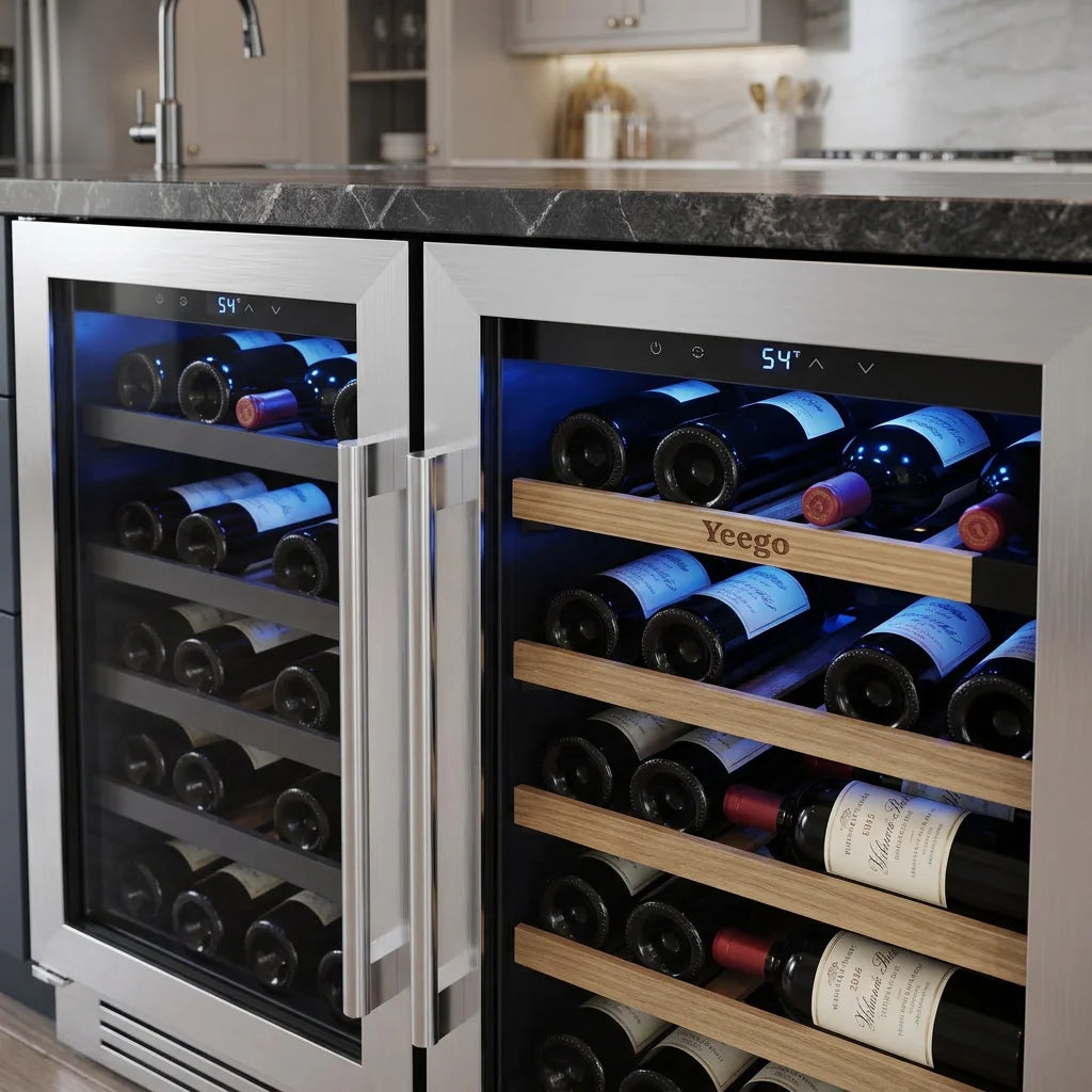 30 Inch Wine Cooler Refrigerator | Stainless Steel Built-In Under Counter Beverage & Wine Fridge with Glass Door for Kitchen & Home Bar Installation