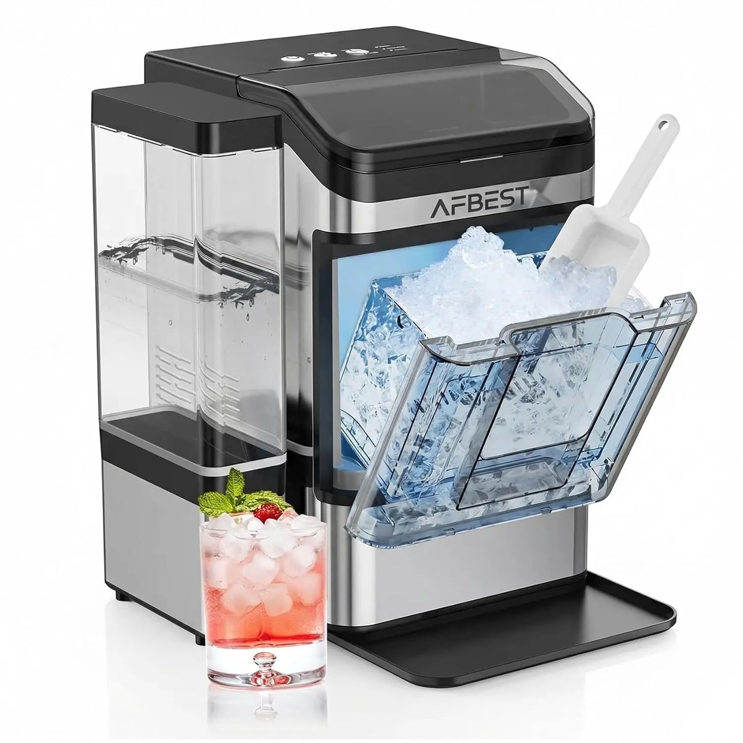 Countertop Nugget Ice Maker 38 LBS/24H – Soft Chewable Ice Machine, One-Touch Self-Cleaning, Dual Water Tanks (3L+1.5L) Portable Ice Maker for Home, Bar, Office & RV