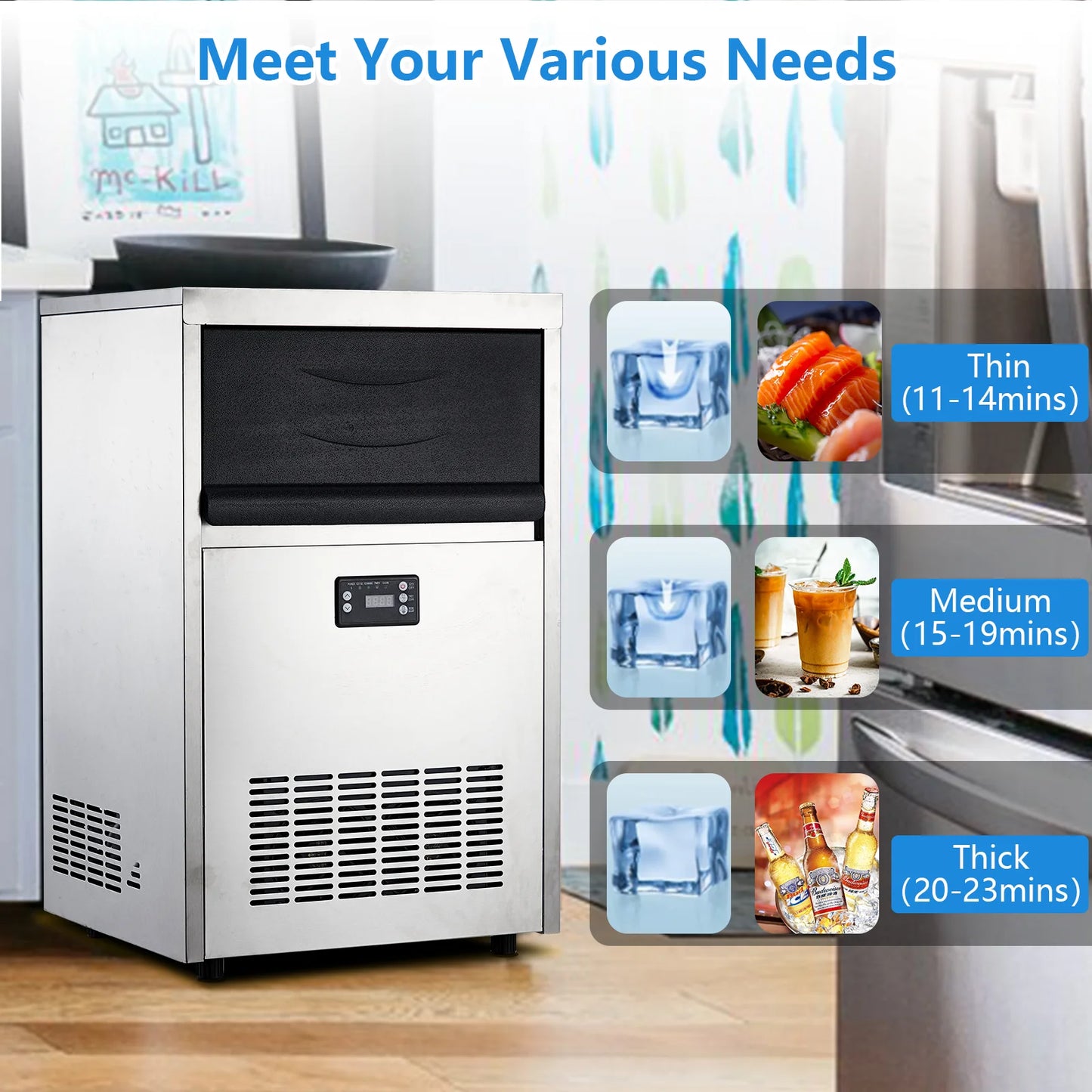 Commercial Ice Maker 250W – Under Counter & Freestanding Stainless Steel Ice Machine for Bar, Café, Home & Office