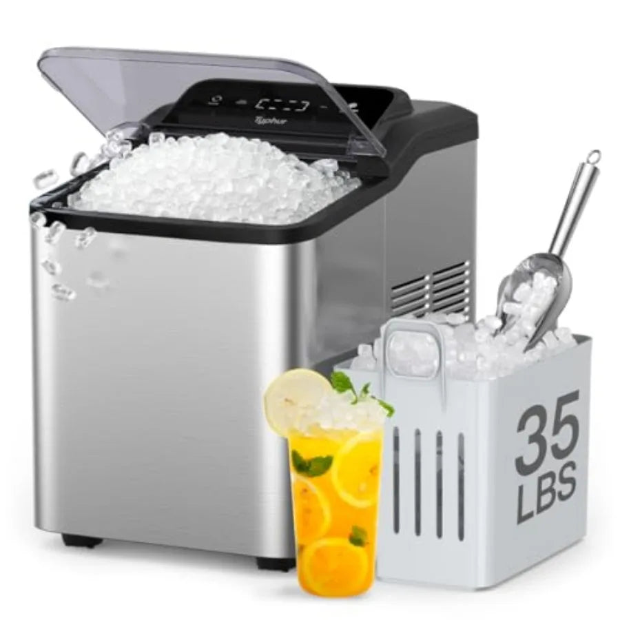 Countertop Nugget Ice Maker 35 LBS/24H – Fast Crushed Pellet Ice Machine, Self-Cleaning Pump, Compact Ice Maker for Home & Office