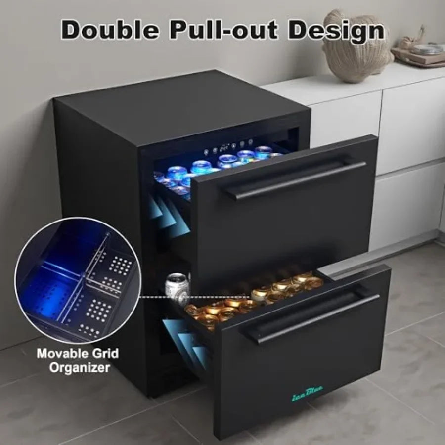 24 Inch Wine & Beverage Refrigerator, Stainless Steel Freestanding Wine Fridge, Dual Drink Cooler for Wine, Beer & Soda Storage, Fast Cooling for Home Bar & Kitchen