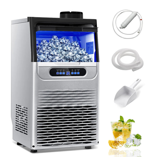 Commercial Ice Maker 100 LBS/24H – Stainless Steel Ice Machine with Adjustable Ice Thickness, Quiet & Auto Cleaning for Bar, Hotel & Catering
